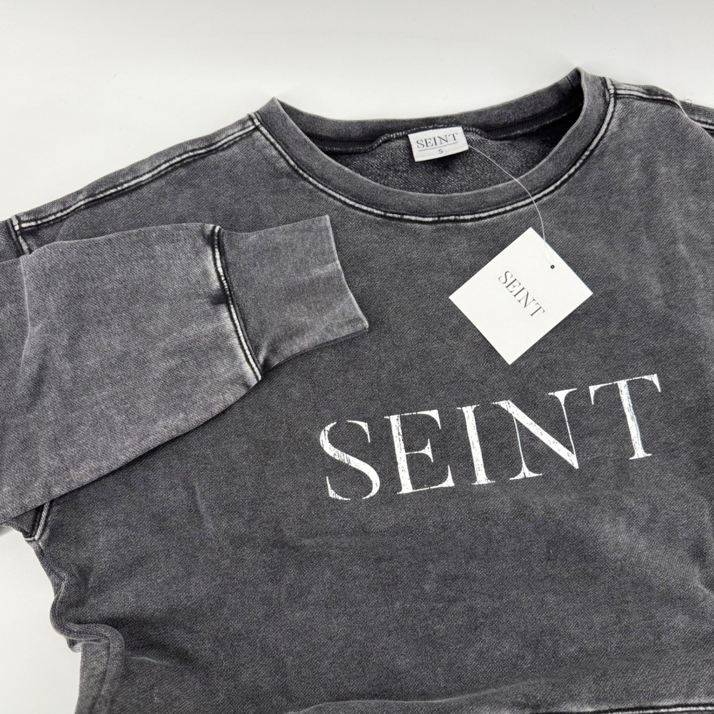 NWT SEINT Womens Gray Acid‎ Wash Crewneck Long Sleeve Sweatshirt Size S